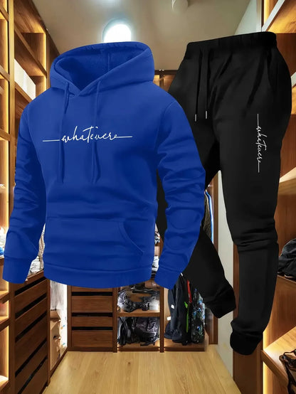 2-Piece Fleece Tracksuit for Men Thick Hoodies and Pants Warm Sportswear Suit Hip Hop Trend Clothing Winter and Fall