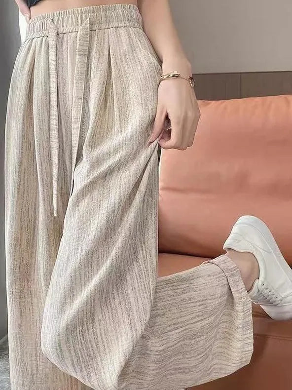 Ice Silk Slim Wide Leg Pants Women's Summer Drapey High Waist Straight Casual Lazy Floor Length Pants Cool Pants