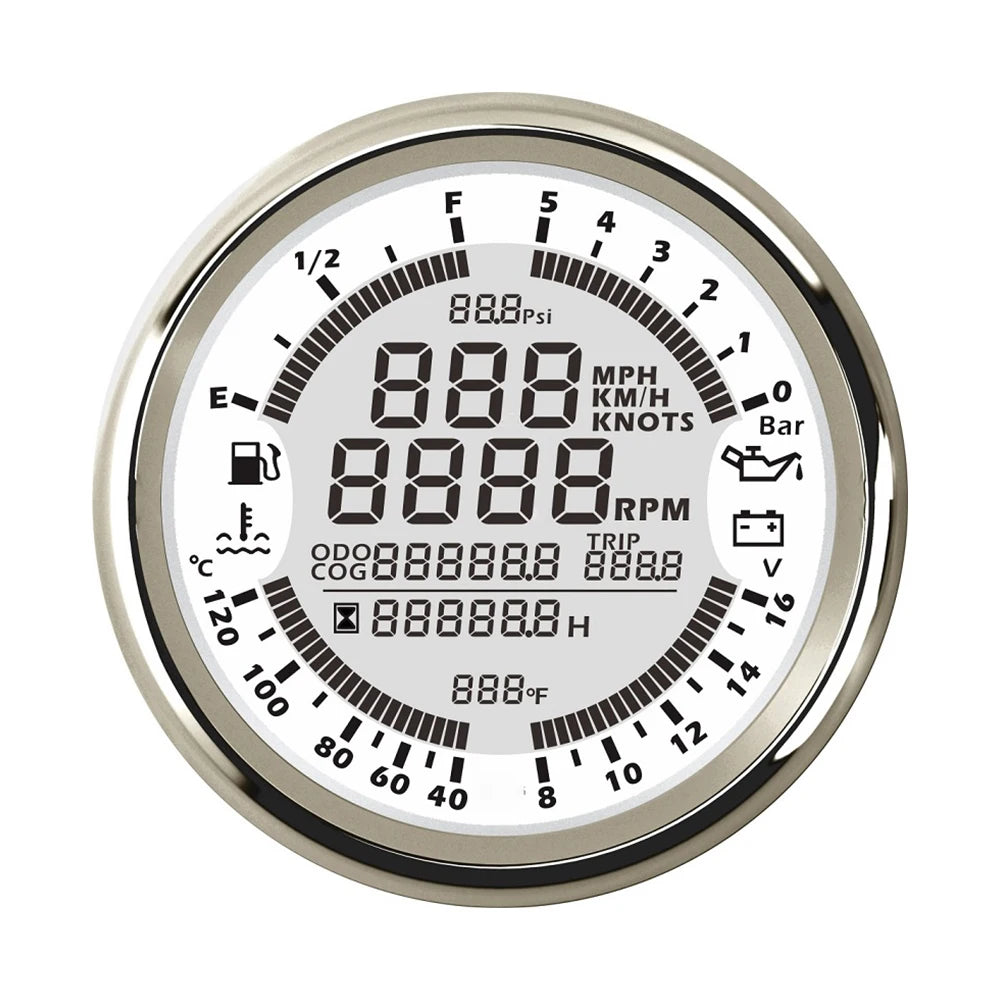 85mm 6 in 1 Car Marine Multi-function GPS Speedometer Tachometer Voltmeter 12V 24V Fuel Level Water Temp Oil Pressure 5Bar 10Bar