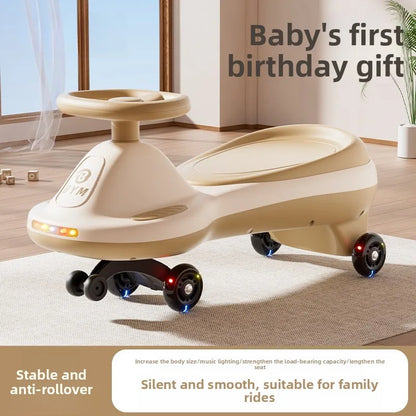 Kids Ride Toy Twisty Swing Car Silent Wheels Anti Tip Lights Music Unisex 1 13 Children's Wiggle Car Anti-rollover