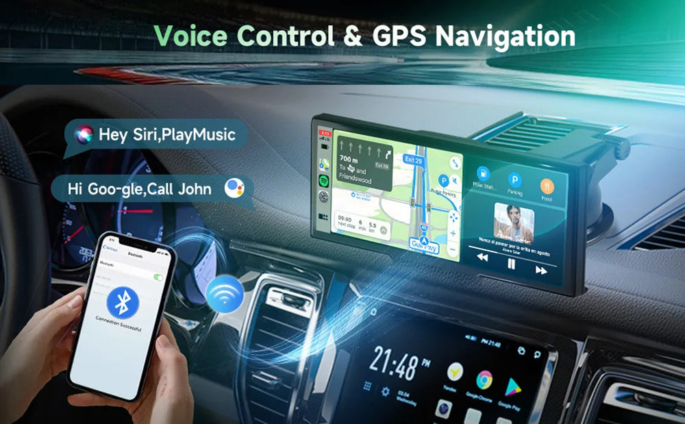XIMA X10Plus Portable Wireless CarPlay and Android Auto Car Radio Multimedia  Stereo Audio GPS Navigation Dashboard  Mirrorlink