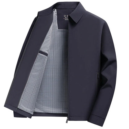 2026 New Men's Spring Lapel Zip-Up Jacket Spandex Fabric Casual Business Outerwear Windproof Anti-Wrinkle Coat