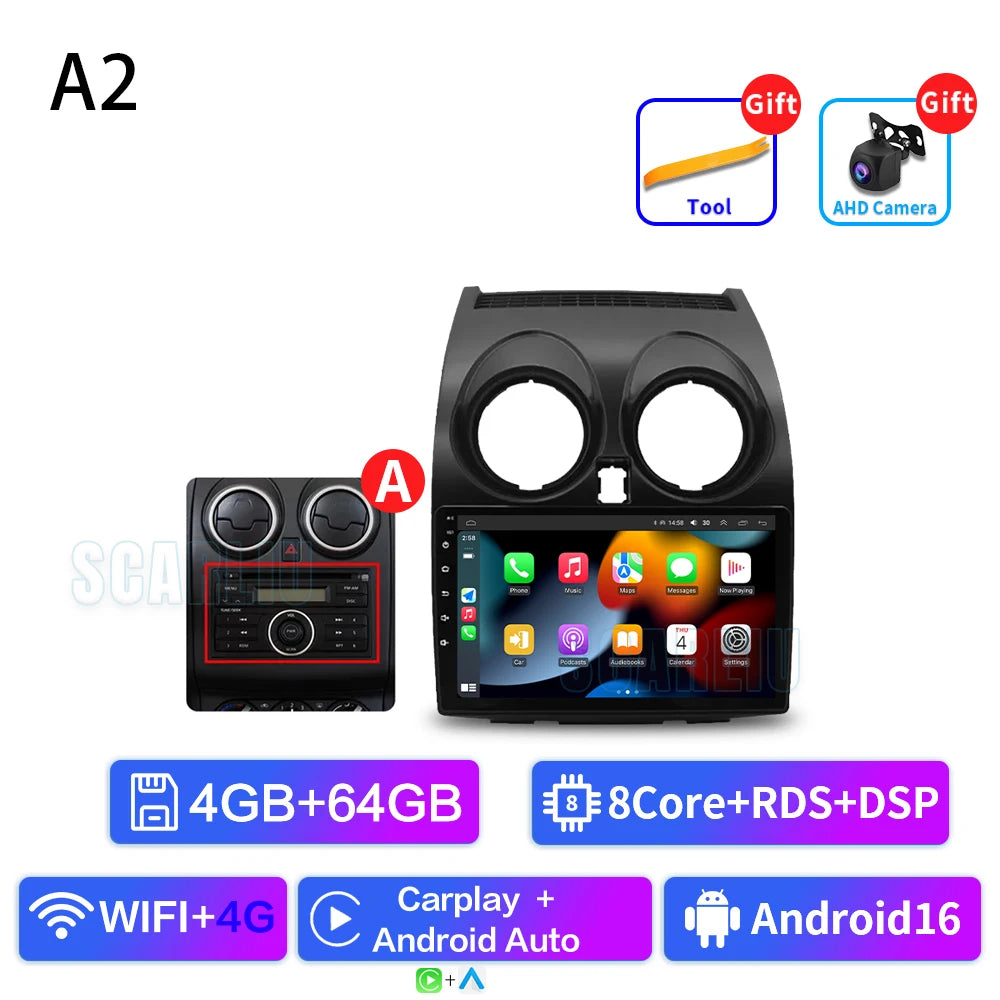 8+128 Android 16 Car Radio Multimedia Carplay For Nissan Qashqai 1 J10 2006 - 2013 4G Wifi Navi GPS DVD 2Din BT Autoradio Stereo