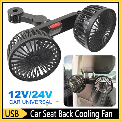 3-speed Car Seat Back Cooling Fan USB Charge Dual Head Fan 360 Degree Rotation Neck Cooler for Summer Car Accessories