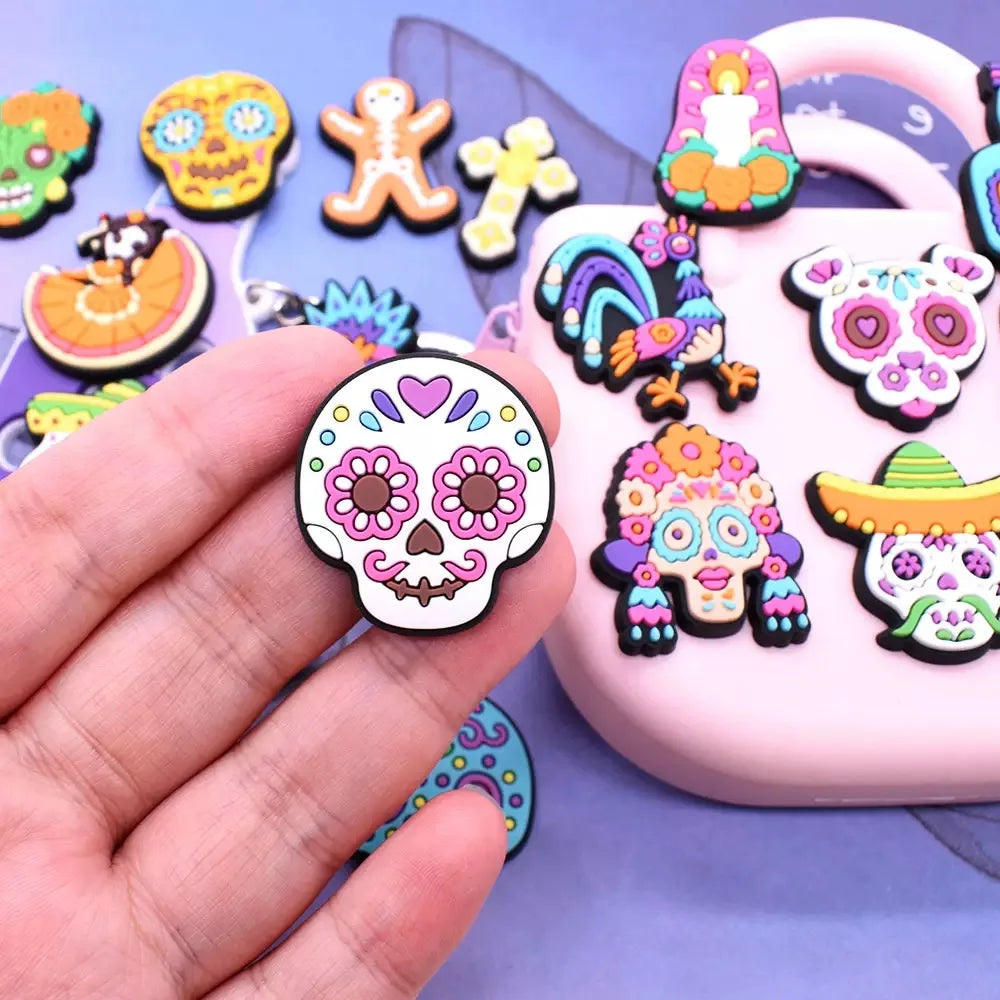 20-100Pcs Skull Skeleton Man Woman Shoe Buckle Charms Day of the Dead PVC Clog Accessories DIY Phone Case Holiday Gift