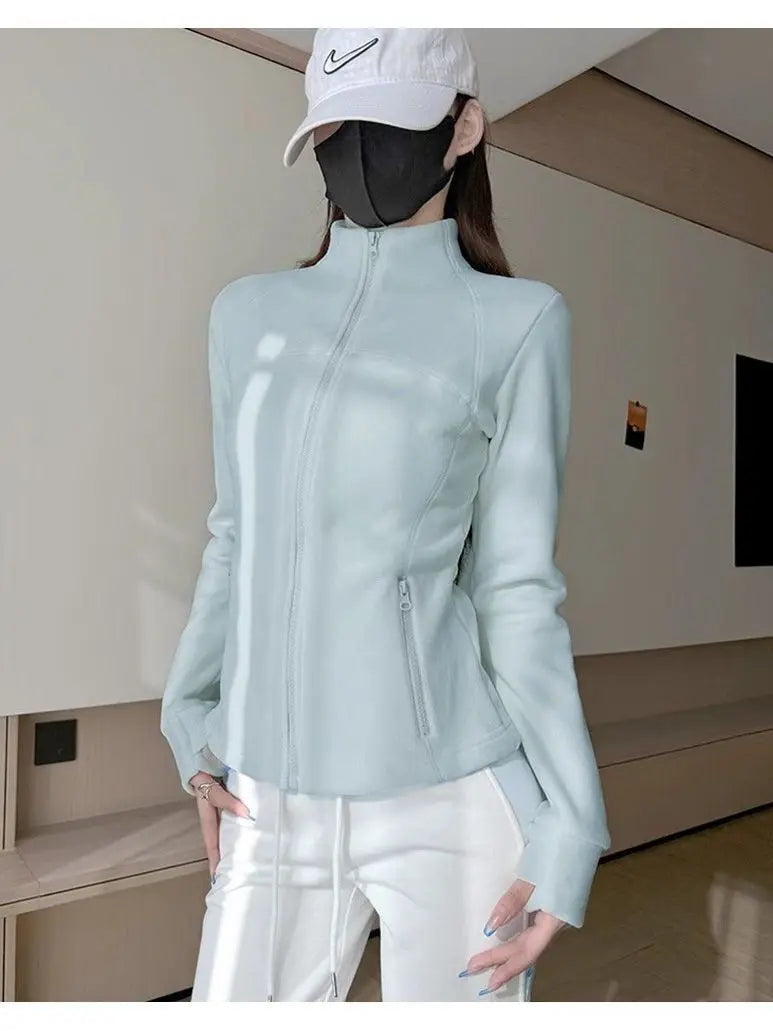 Thickened Fleece Women's Zipper Hoodie Slim Fit Warm Outerwear Stand Collar Cardigan Long Sleeve Autumn Winter Fashionable Top