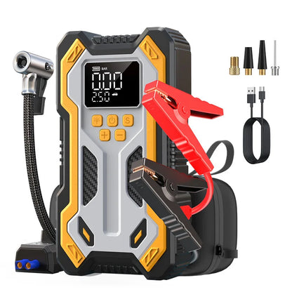 10000mAh 12V Multi-Function Car Jump Starter, Air Compressor & Wireless Power Bank Smart Clamps Gas & Diesel Cars