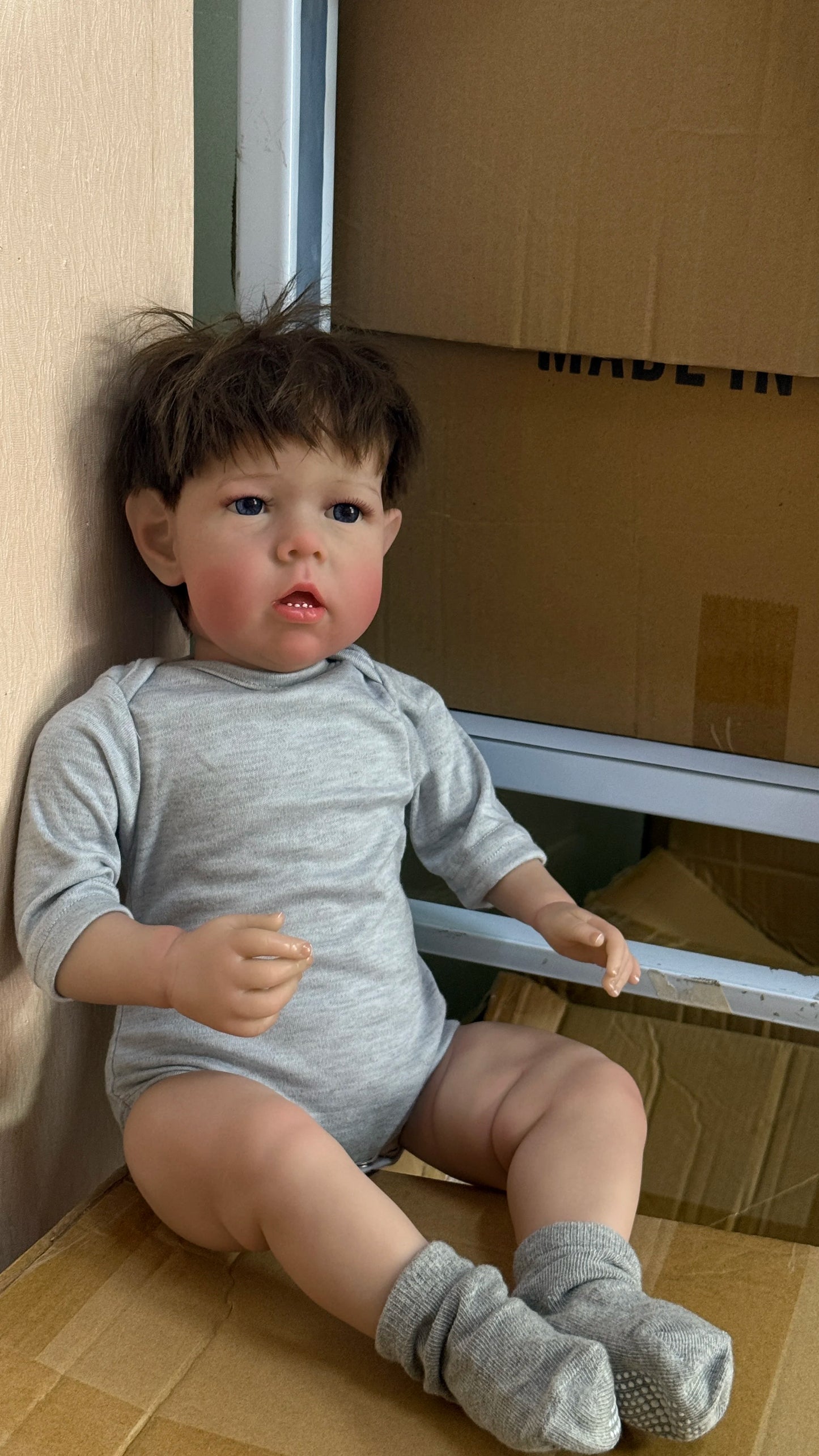 NPK 50CM Reborn Liam Realstic Liflike Real Looking Handmade Soft Touch Body with 3D Skin Visible Veins Toddler Baby Dolls Gift