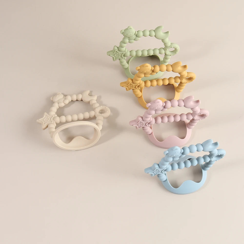 Anti-drop Wristband Baby Teether Silicone Bear Moon Star Teething Toy Non-slip Handheld Teether for Newborn Babies