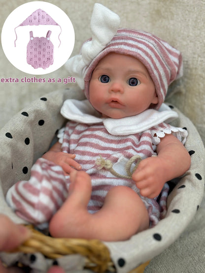 13inch Silicone Reborn Bebe Girl With 2 Sets of Outfits, Open Mouth, Waterproof, Lifelike Painted Newborn Baby Girl Toys