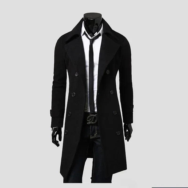 Men Double Breasted Trench Coat 2025 Autumn Winter Wool Blend High Quality Fashion Casual Slim Fit Solid Color Male Coat Jacket