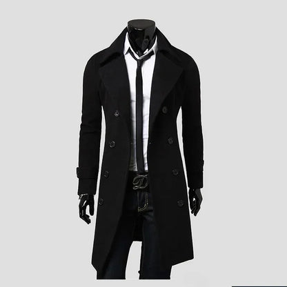 Men Double Breasted Trench Coat 2025 Autumn Winter Wool Blend High Quality Fashion Casual Slim Fit Solid Color Male Coat Jacket