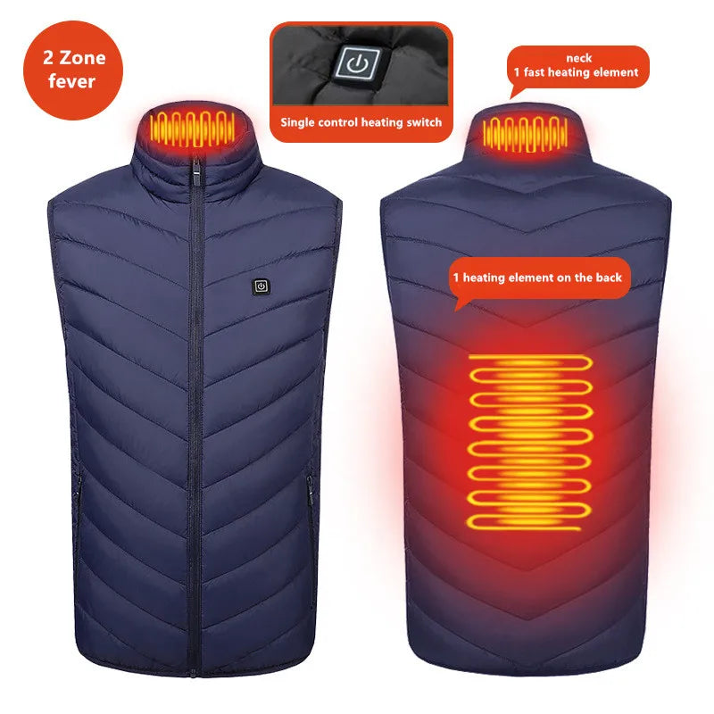 New Men'S Casual Stand Up Collar Outdoor Warm Electric Vest Winter Usb Port Intelligent Heating Sleeveless Coat(No Power Bank)