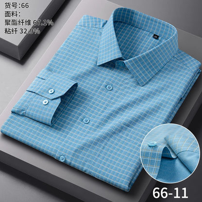 High Quality Men's Long Sleeve Business Casual Plaid Workwear Shirts Anti-Wrinkle Fashion Stripe Office Regular Slim Fit Blouses