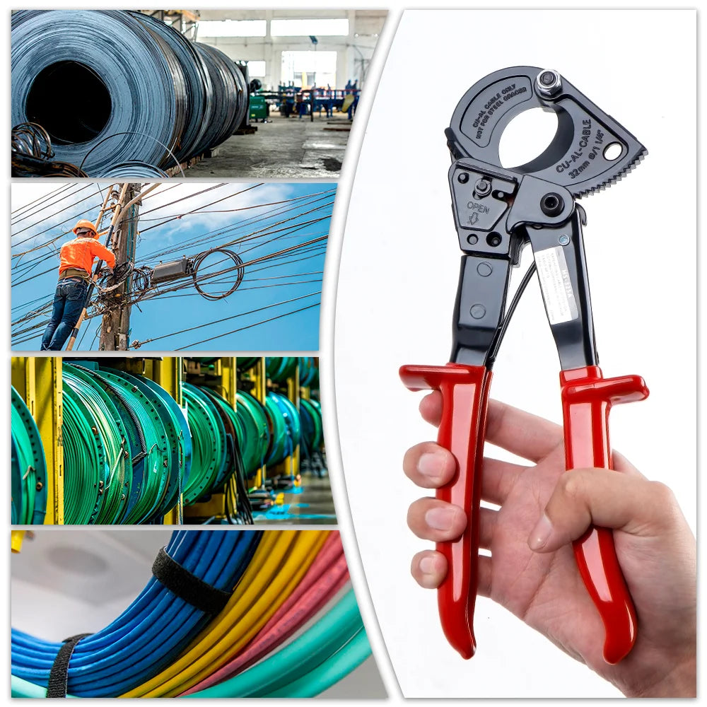 Ratcheting Cable Cutter Wire Plier 0-240mm² Professional Cutting Tool For Copper/Aluminum Metal Conductors Optical Fibers Cables