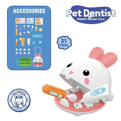 Rabbit Dentist Pretend Play Set Cute Children Montessori Toys for Girl Check Teeth Model Doctor Role Play Baby Kid Learning Toy