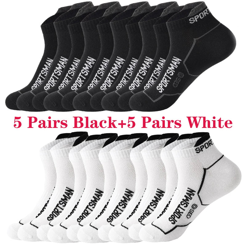 10 Pairs Men's Ankle Running Socks Cotton Breathable Marathon Sports Short Socks Comfortable Sweat Absorption Fitness Socks