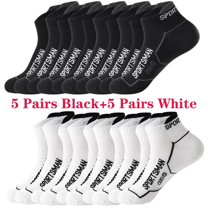 10 Pairs Men's Ankle Running Socks Cotton Breathable Marathon Sports Short Socks Comfortable Sweat Absorption Fitness Socks