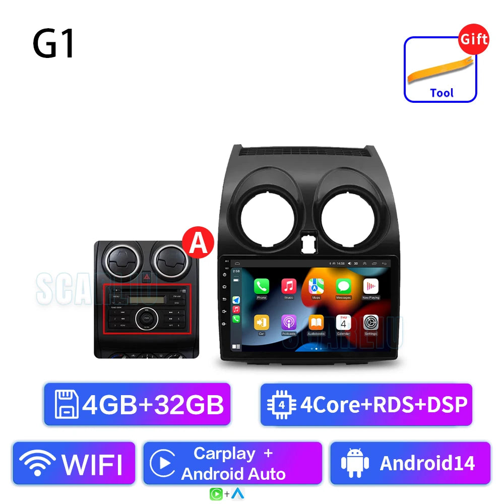 8+128 Android 16 Car Radio Multimedia Carplay For Nissan Qashqai 1 J10 2006 - 2013 4G Wifi Navi GPS DVD 2Din BT Autoradio Stereo