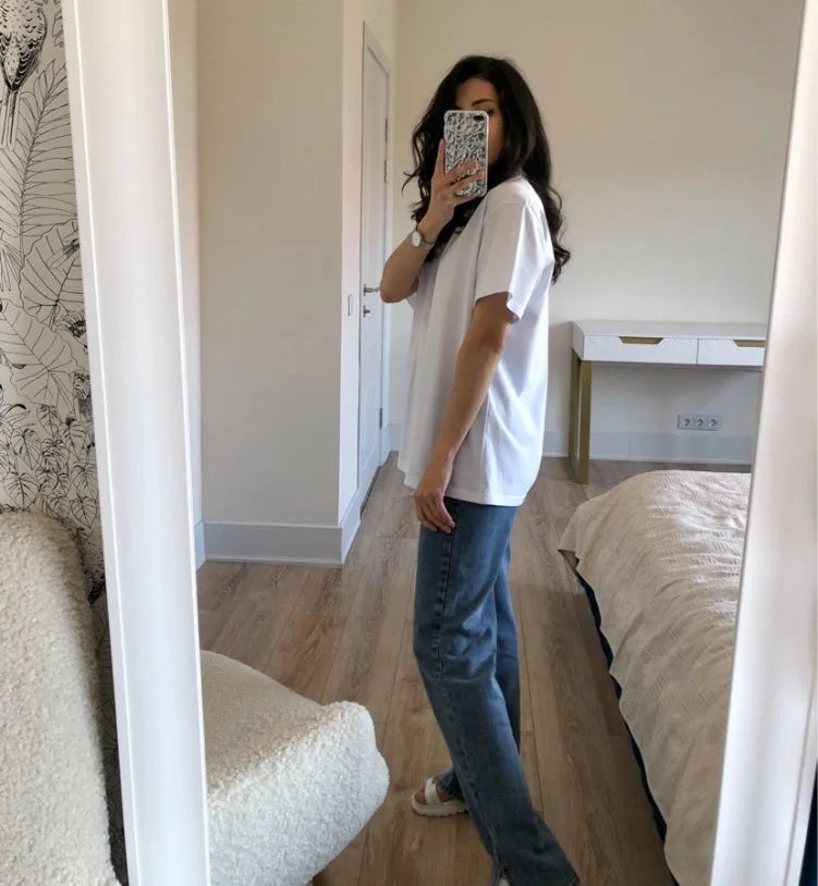 Simple White Oversize T-shirts For Women Cotton Summer Green T Shirts Women Short Sleeve Loose Blue T Shirt Women Yellow Top Tee