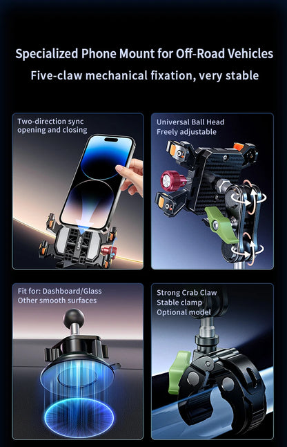 Apex Rush Car Phone Holders  360°Adjustable Metal Five-Claw Phone Clamp Military-Grade Strongest Suction Car Mount