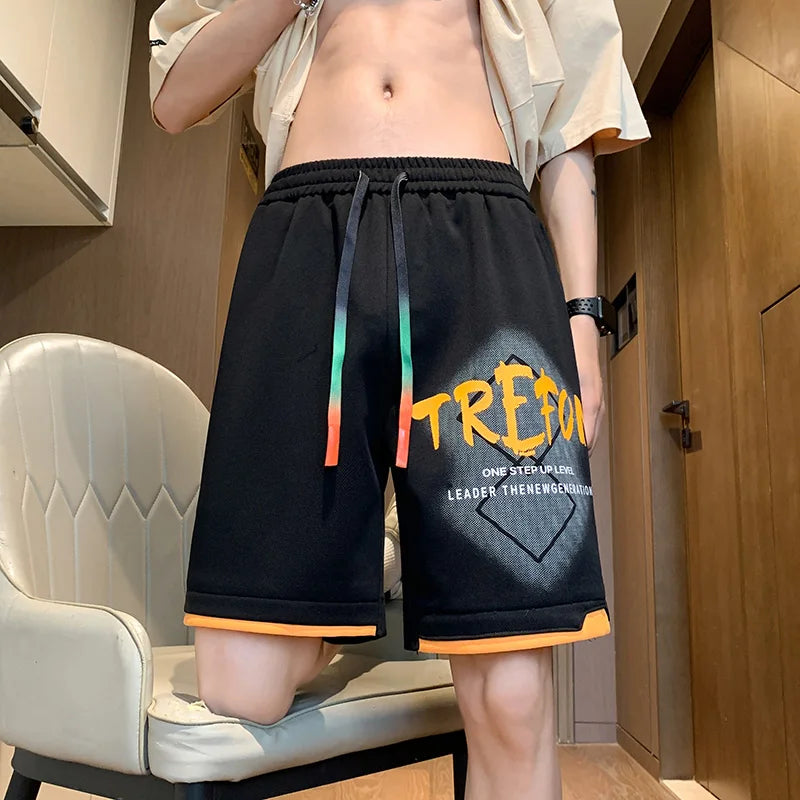 High Street Ice Silk Shorts Men Summer Thin Quick Dry Beach Pants Loose Straight Leg Loose Sports Casual Streetwear Joggers Man