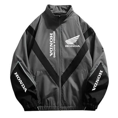 Honda Men's High Street Style Patchwork Color Black Windproof Jacket with Honda Logo Outdoor Leisure Sports Spring Coat