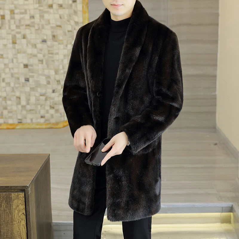 High Quality Fashion Handsome Double-sided Wear Fur One Thick Winter Suit Collar Trench Coat Gold Mink Fur Men's Top  Button