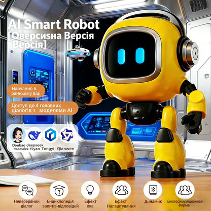 Mini Yellow ABS Robot Figurine with Flexible‑Joint, Soft‑Glow LED Desktop Ornament, Nice Holiday Birthday Gift