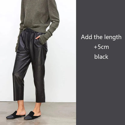 Genuine Leather Harem Pants Women Real Sheepskin Trousers High Elastic Waist 2026 New Streetwear Plus Size Pants Y2k Fashion
