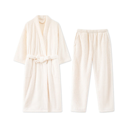 Thi Coral Fce Spwear Long Sle Women's Robe Warm Sexy Pure Desire Couples Bath Robe Men's Sle Home Comfort Wear
