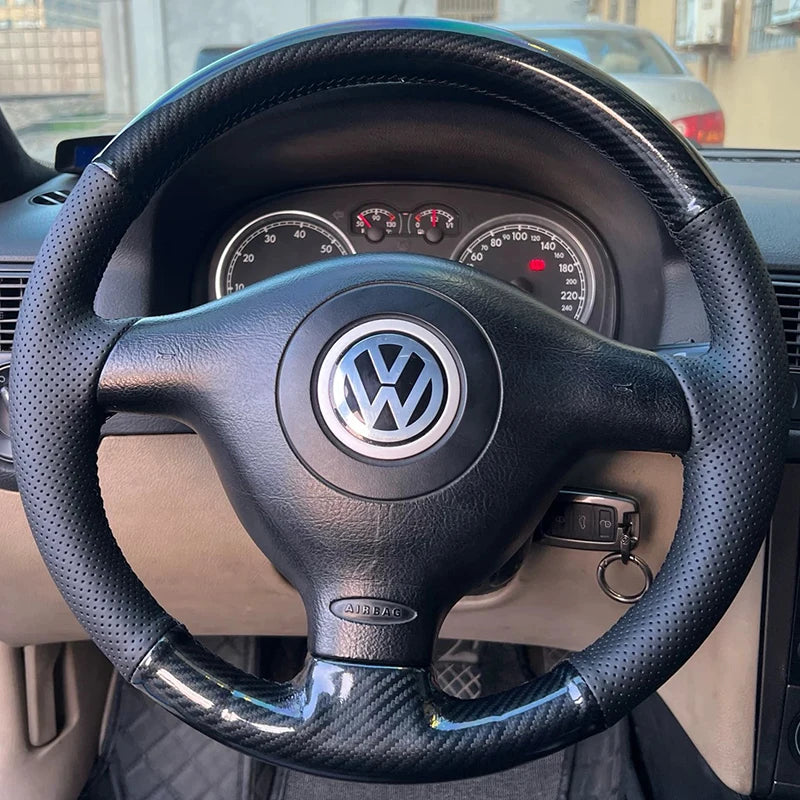Hand-stitched Genuine Leather car steering wheel cover 100% Fit For Volkswagen VW Golf 4 Passat B5 1996-2003 Seat Leon 1999-2004