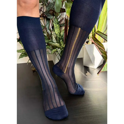 Men's Knee High Formal Socks Long Gentleman Stockings Soft Elastic Nylon Business Dress Socks for All Seasons Solid Color Party