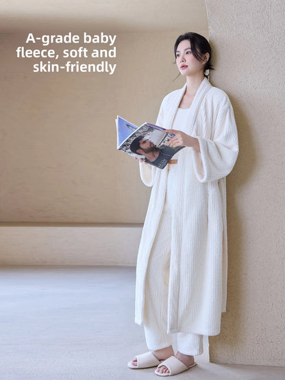 Thi Coral Fce Spwear Long Sle Women's Robe Warm Sexy Pure Desire Couples Bath Robe Men's Sle Home Comfort Wear