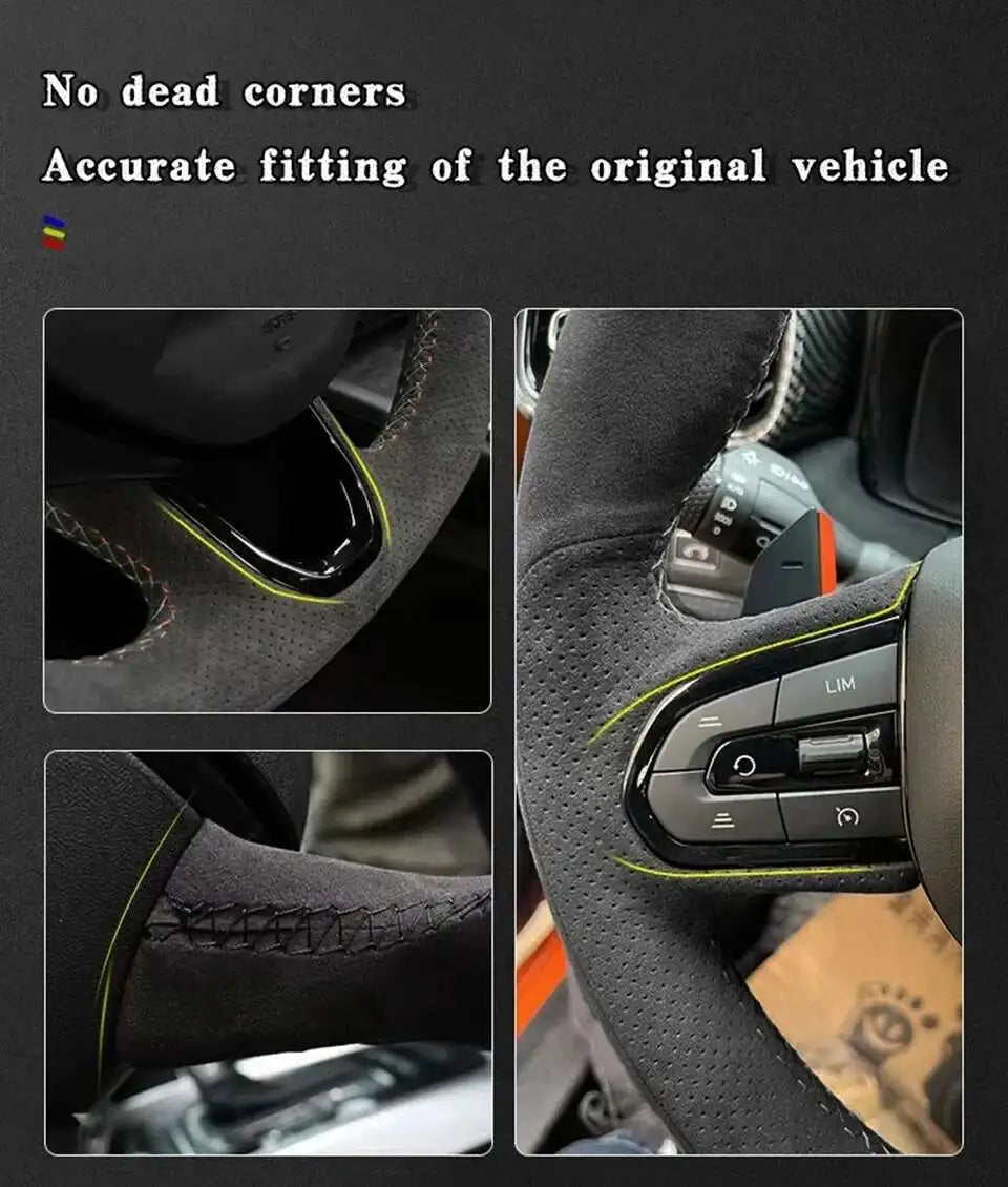 For Seat Leon Cupra R Leon ST Cupra Leon ST Cupra Ateca Cupra Ateca FR Anti-Slip Black Suede Braid Car Steering Wheel Cover