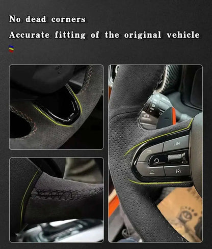 For Seat Leon Cupra R Leon ST Cupra Leon ST Cupra Ateca Cupra Ateca FR Anti-Slip Black Suede Braid Car Steering Wheel Cover