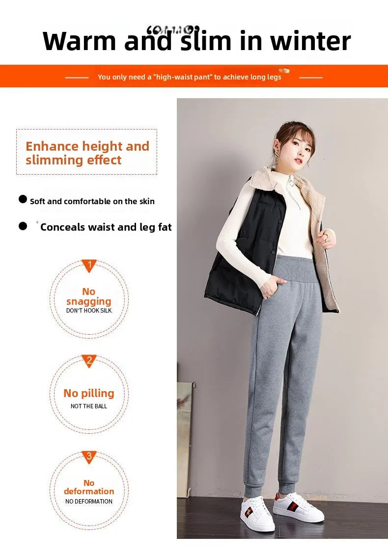 plus Size Fleece Lined Thickened Lamb Velvet Casual Slim Fit Pants Winter New Loose Warm Slimming Straight Leg Sweatpants