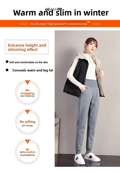 plus Size Fleece Lined Thickened Lamb Velvet Casual Slim Fit Pants Winter New Loose Warm Slimming Straight Leg Sweatpants