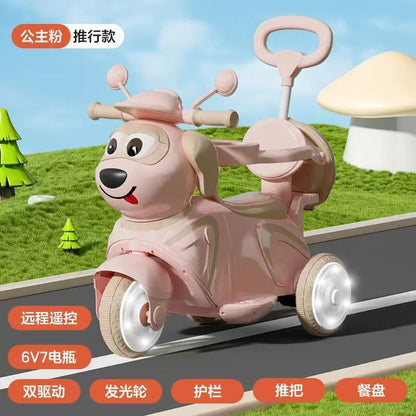 Kids Electric Ride on Motorcycle 3-Wheel Battery Powered Toy Car for 3-6 Years Old Boys Girls Remote Control Push Car Children O
