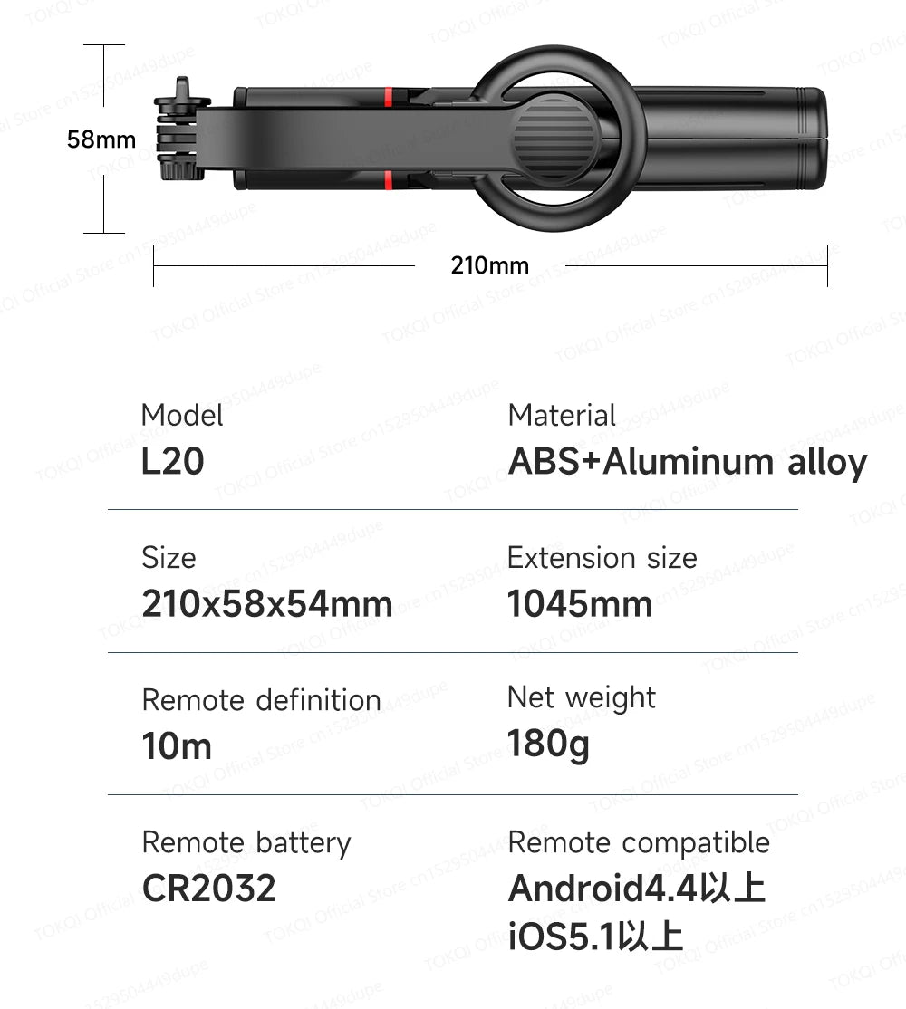 TOKQI Tripod Magnetic Phone Holder Extendable Selfie Stick for Smartphone Shooting Vlog with Wireless Bluetooth Remote Control