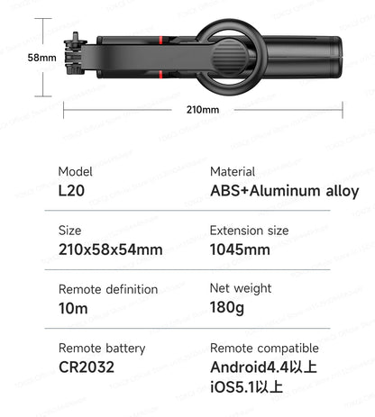 TOKQI Tripod Magnetic Phone Holder Extendable Selfie Stick for Smartphone Shooting Vlog with Wireless Bluetooth Remote Control