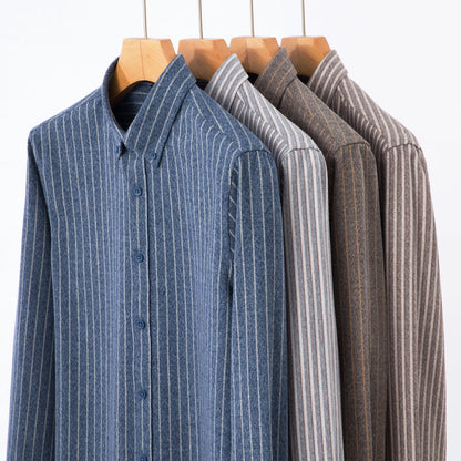 High-quality Long-staple Cotton Men's Striped Shirt for Light Business, New Autumn Style, Fashionable, Cool and Versatile Shirt