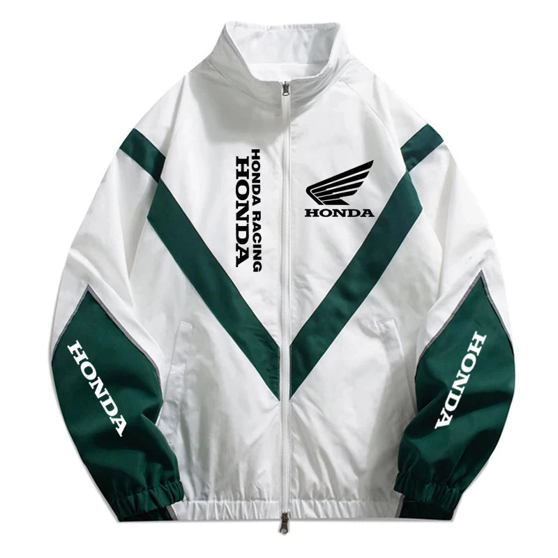 Honda Men's High Street Style Patchwork Color Black Windproof Jacket with Honda Logo Outdoor Leisure Sports Spring Coat