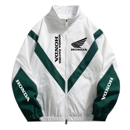 Honda Men's High Street Style Patchwork Color Black Windproof Jacket with Honda Logo Outdoor Leisure Sports Spring Coat