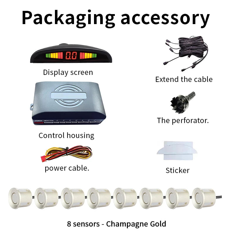 8 Sensors LED Car Parking Sensor 22mm Buzzer Warning With Display Screen Host Control Box For Truck Van RV