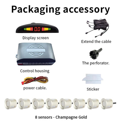 8 Sensors LED Car Parking Sensor 22mm Buzzer Warning With Display Screen Host Control Box For Truck Van RV