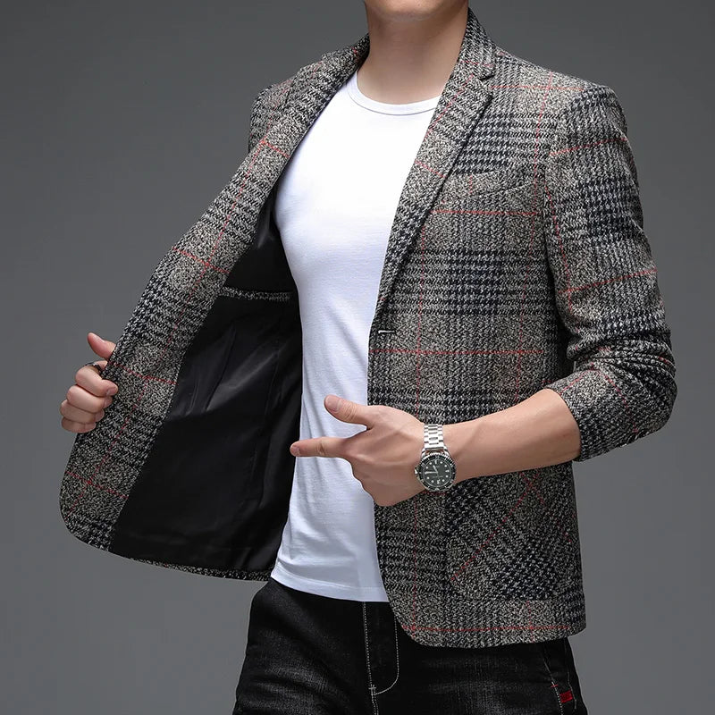 Spring Autumn Top Casual Suit Men's Wool Small Suit Middle-aged Young Korean Version Single West Jacket Autumn Men's Top
