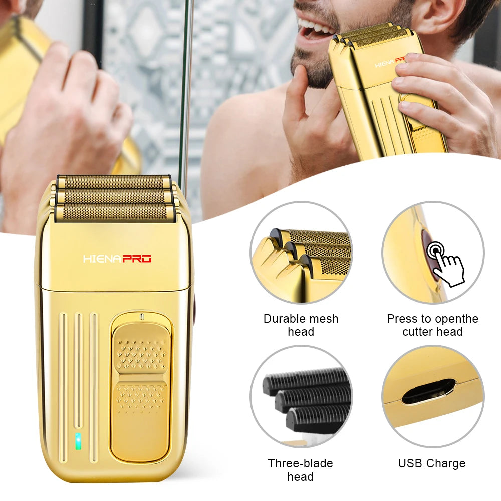HIENAPRO Reciprocating Electric Shaver, Triple Blade Foil Razor for Men, USB Rechargeable Wet/Dry Trimmer with Travel Lock