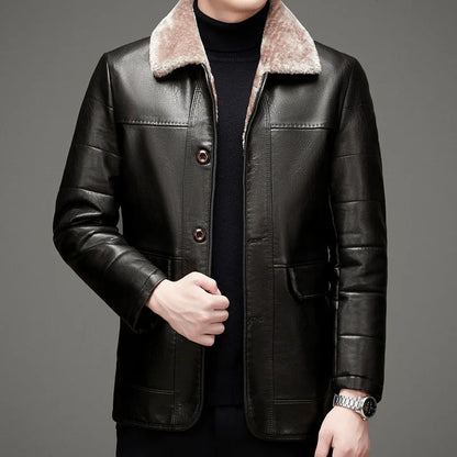 Haining genuine leather down jacket men's sheepskin jacket coat middle-aged lapel thickened plus enlarged leather jacket