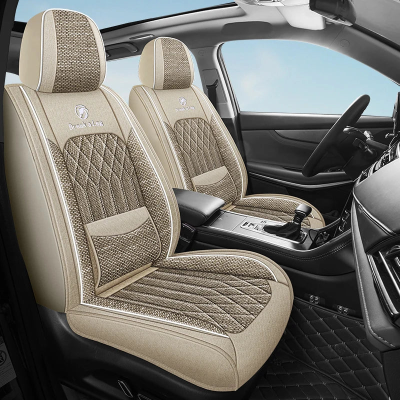 Front Single Seat, Luxurious Linen Fixed Lumbar Support, Full-Coverage Car Seat Cushion, Suitable for All Seasons, Delicate and Textured, Comfortable, Breathable, Wear-Resistant, Fits the Seat, with Three-Dimensional Wing Sup